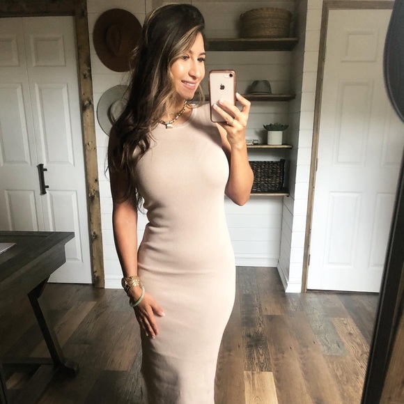 New Nude Taupe Sleeveless Midi Sweater Dress - Picture 9 of 12